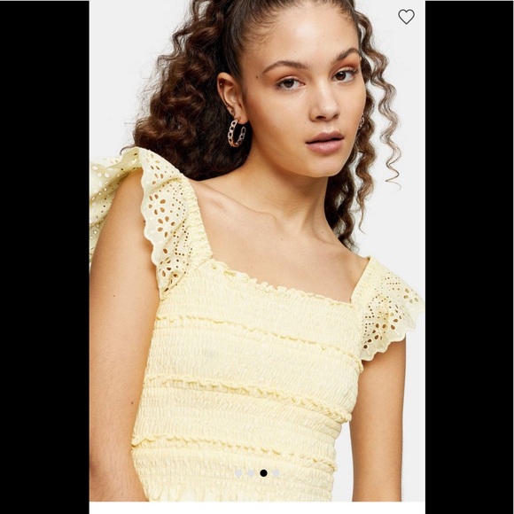 Topshop yellow shirred frill sleeve top - Picture 3 of 5